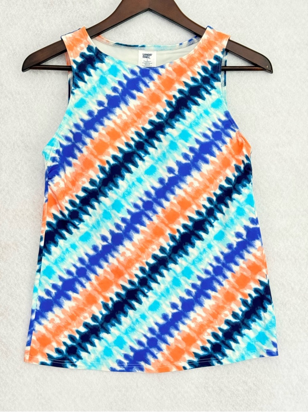 Lands' End Tankini Top Blue Coral Chlorine Resistant Modest Swimsuit Size 8